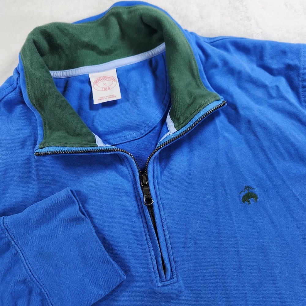 Brooks Brothers 1818 Sweater Men XL 100 Cotton Pullover 1/4 Zip Long Sleeve Logo
